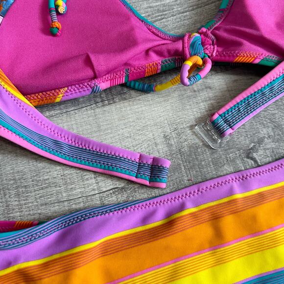 Inmocean Bright Rainbow Striped Bikini Set Juniors L Halter Triangle Top 2 Piece - Picture 10 of 10